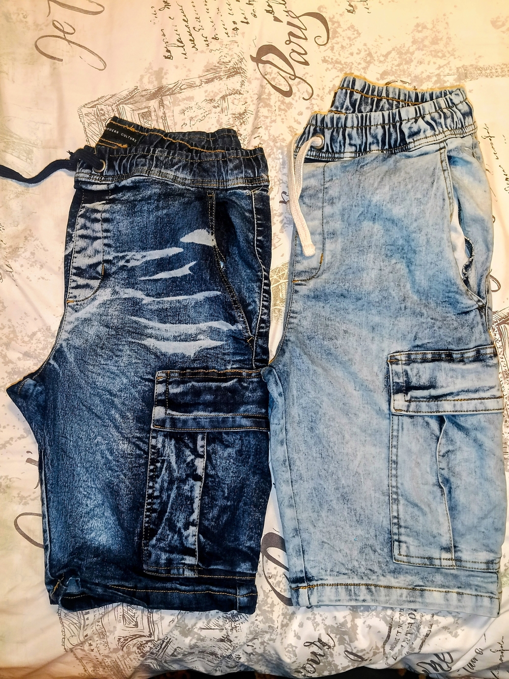 Men's Cargo Jeans Shorts - Dark Blue & Light Blue